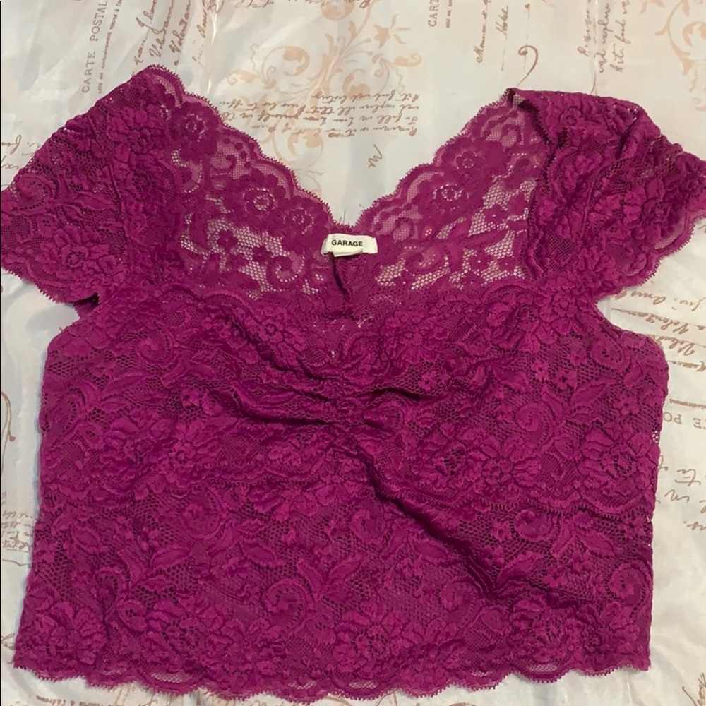 Purple lace cap sleeve crop top